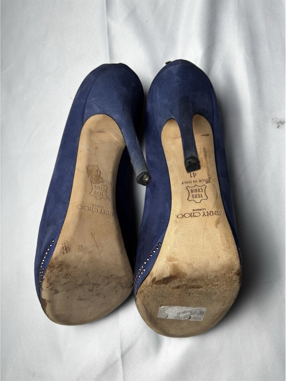 Jimmy Choo Navy Blue Suede Peep Toe High Heel Booties with Z - Picture 8 of 10